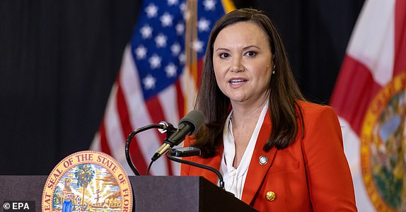 epa11609859 Florida Attorney General Ashley Moody speaks during a press conference on the assassination attempt on former U.S. President Donald Trump, at the Palm Beach County Sheriff's Office Training Division in West Palm Beach, Florida, U.S., September 17, 2024. According to the FBI, they following an investigation into what appears to be an attempted assassination of former US President Donald Trump on September 15. Palm Beach County Sheriff Ric Bradshaw said U.S. Secret Service agents located Ryan Wesley Routh, identified as the suspect who was arrested after allegedly pointing a rifle with a scope at the club while Trump was on the court. EPA/CRISTOBAL HERRERA-ULASHKEVICH