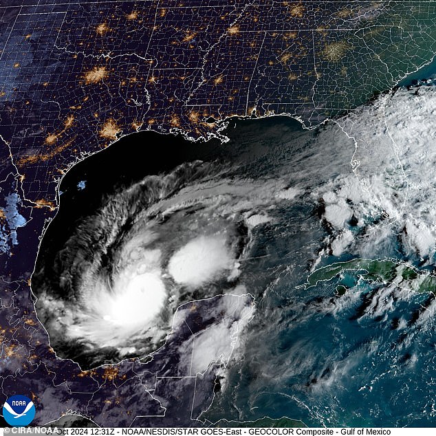 Pictured: A NOAA satellite image of Hurricane Milton as it gains strength in the Gulf of Mexico