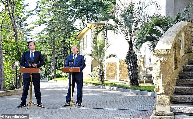 Vladimir Putin received British Prime Minister David Cameron at the Bocharov Ruchey residence in Sochi in May 2013