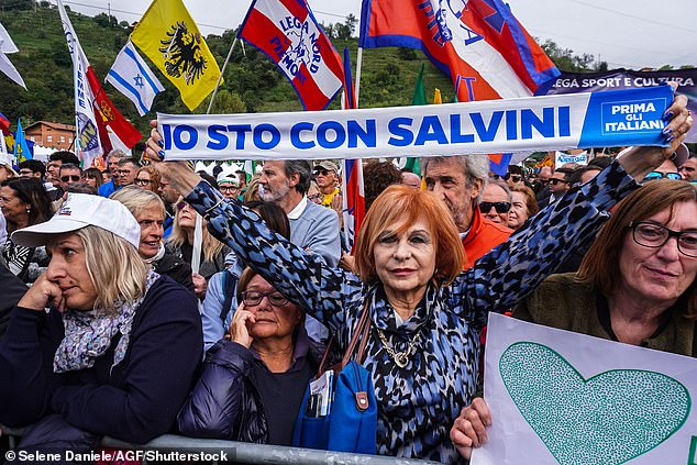 Salvini is the darling of Italy's far right, with many supporters in the crowd carrying banners reading 