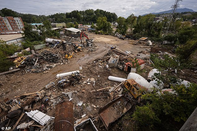 Debris is seen in the aftermath of Hurricane Helene in Ashville, North Carolina