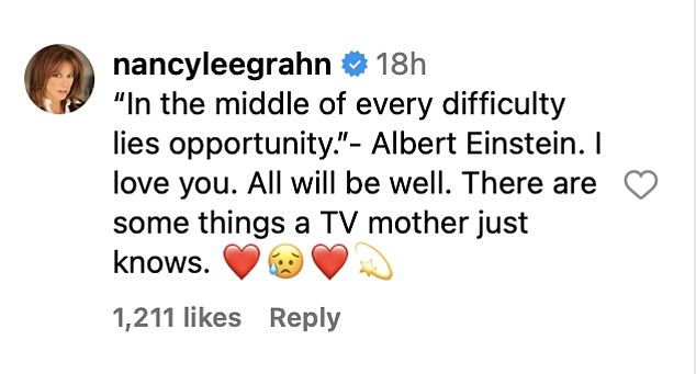 Nancy, who plays her character's mother, shared a sweet comment. 'In the midst of every difficulty lies opportunity. Albert Einstein'