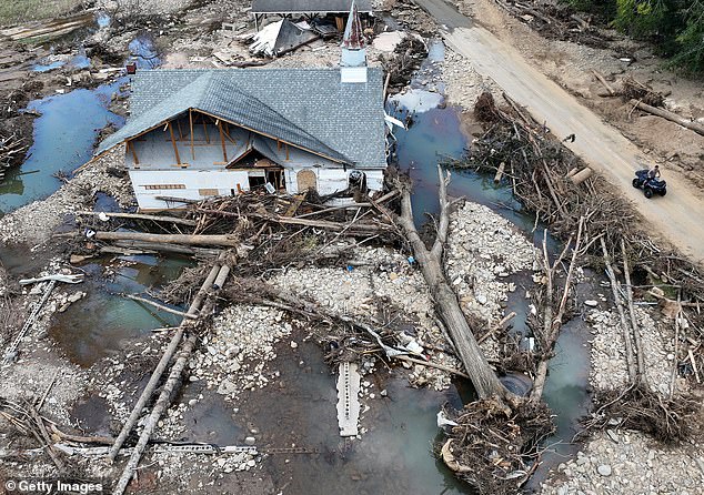 Pictured: A destroyed church in Swannanoa, North Carolina