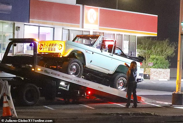 Eventually, the car was loaded onto the back of a tow truck and taken to a Circle K gas station