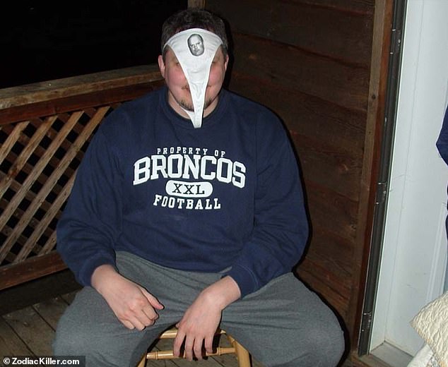 Another photo illustrates one of Voigt's friends with a thong wrapped around his head. The thong features an image of Arthur Leigh Allen - one of the most likely suspects in the Zodiac Killings