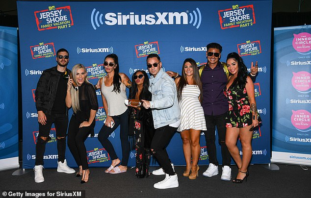 Pivarnick starred in the MTV hit Jersey Shore and currently stars in the revival Jersey Shore: Family Vacation; she is pictured with her costars in 2018