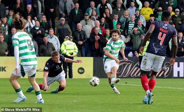 The German winger managed to hold on to a lovely pass from Alasdair Johnston before firing home