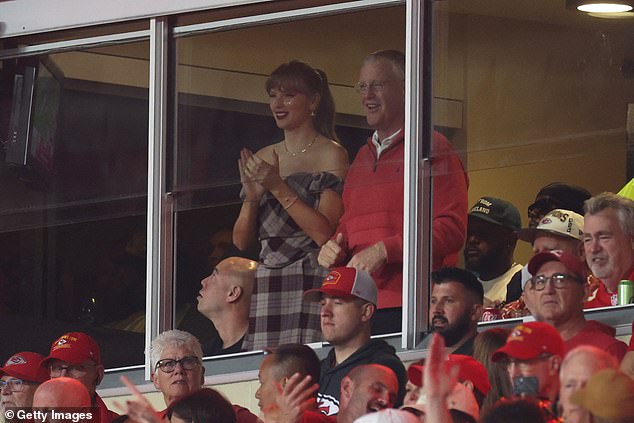 Swift was spotted in a suite with her father Scott and Kelce's friends and family