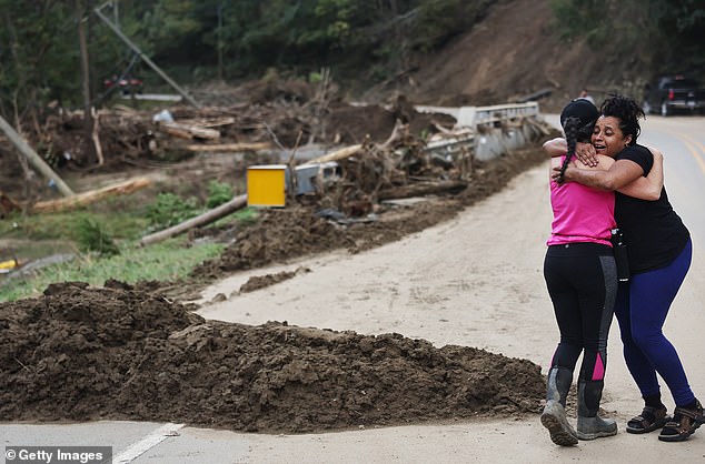 It comes as FEMA faces mounting backlash in the weeks since Hurricane Helene tore through the Southeast (pictured in North Carolina), amid accusations that the agency has 'run out of money' after paying billions to illegal immigrants had issued.