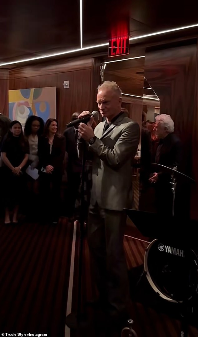 Trudie shared a series of clips on Instagram, writing: 'New York celebration of Sting's birthday Surrounded by amazing friends and family. Thank you to everyone who came.”