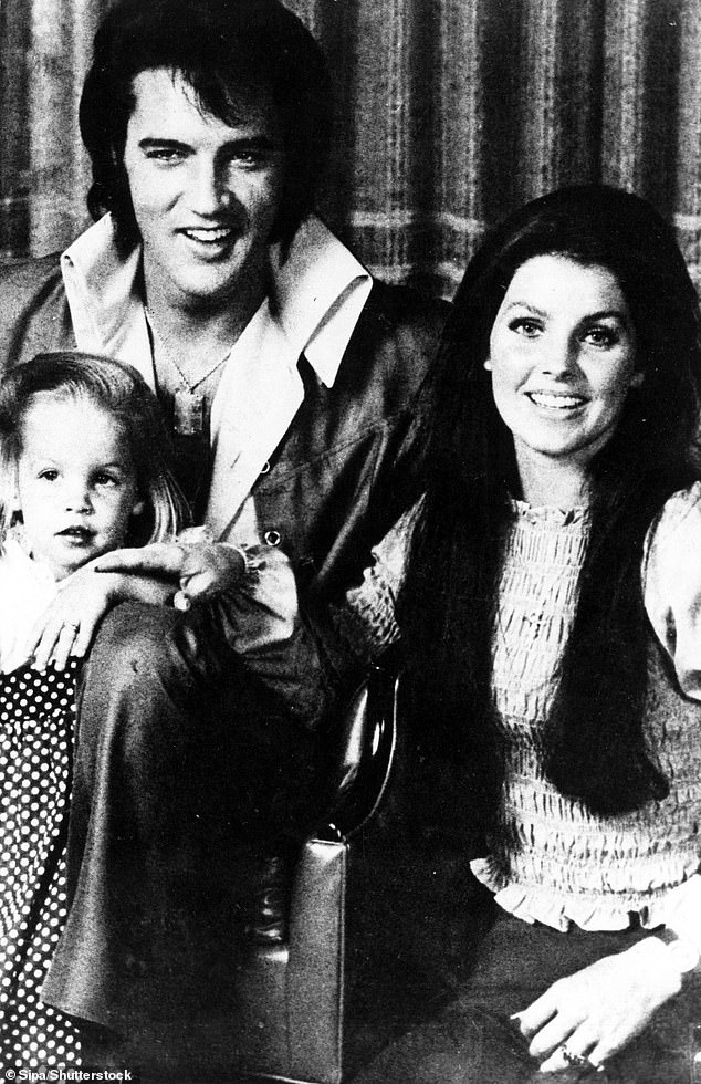 Elvis Presley with his wife Priscilla (R) and his daughter Lisa Marie Elvis Presley (L)