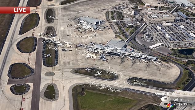 The video shows the predicted destruction at the Tampa airport