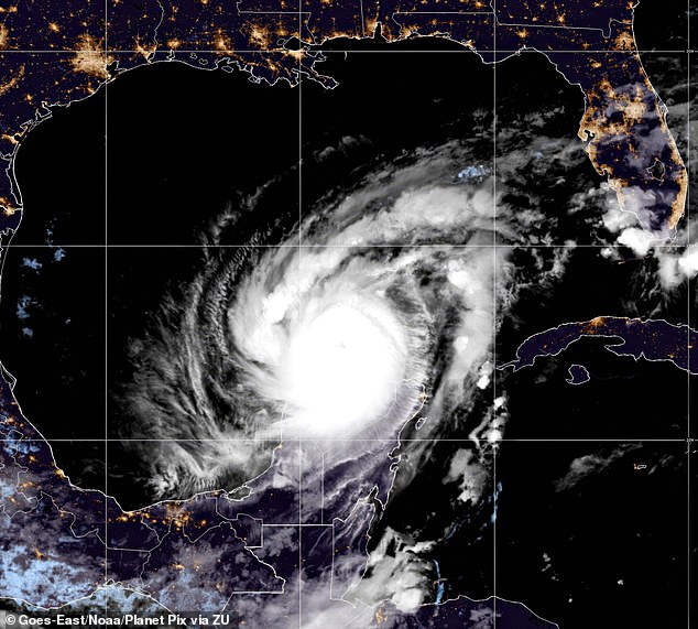 View of Hurricane Milton, currently a catastrophic Category 4 hurricane with winds of 155 mph (250 km/h)