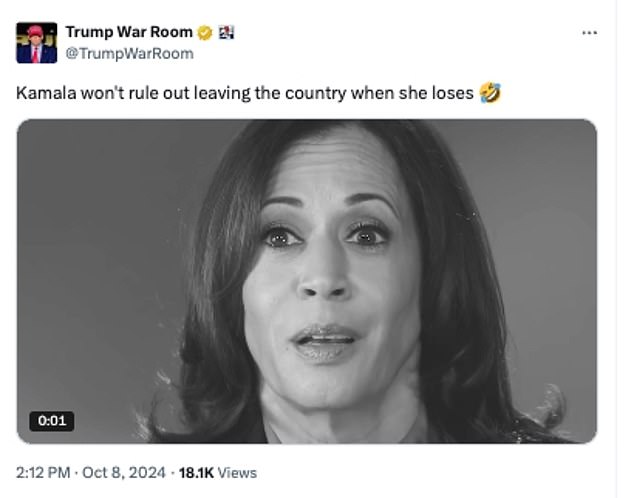 The @TrumpWarRoom account responded to the clip by reposting it with a crying emoji