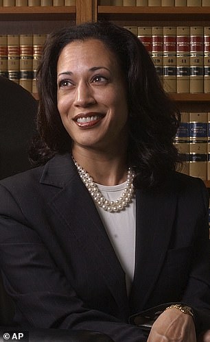 Kamala is a big fan of the classic pearl necklace, which has become her signature accessory and a staple of her wardrobe since the early days of her career (pictured in 2004)