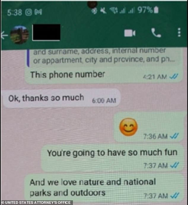 He allegedly told the young victim that his fake family loved nature and the outdoors and that she would have so much fun texting