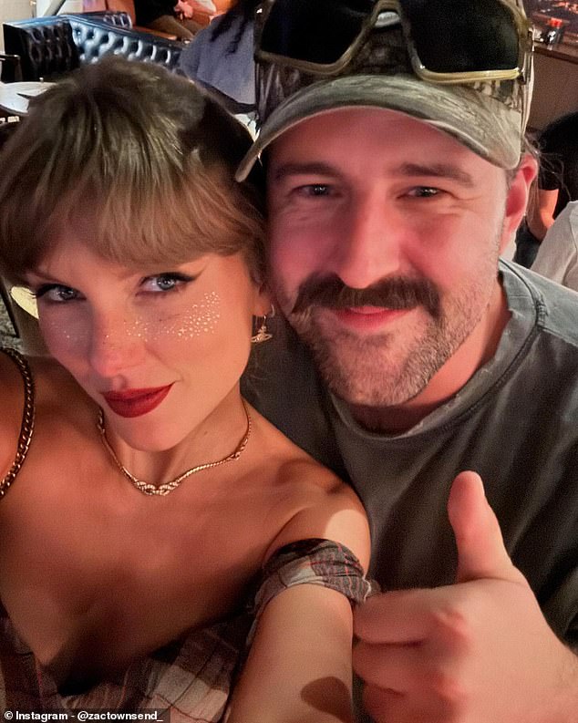 Swift, meanwhile, took a selfie with another comedian in Zac Townsend (right)