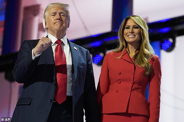 The former first lady with former President Donald Trump at the Republican National Convention in Milwaukee in July. It was one of her rare appearances at a political event