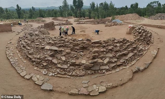 The relics were found under a circular grave in the Yuanbaoshan Cemetery