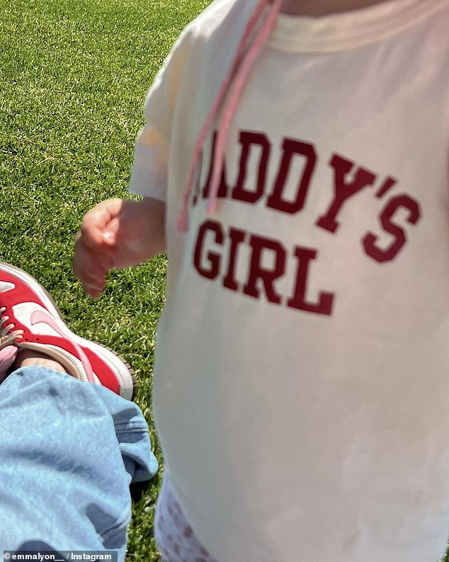 Emma Lyon took to Instagram and posted two photos with her daughter - and in one of the photos, the youngster can be seen wearing a T-shirt that reads 'daddy's girl' (pictured)