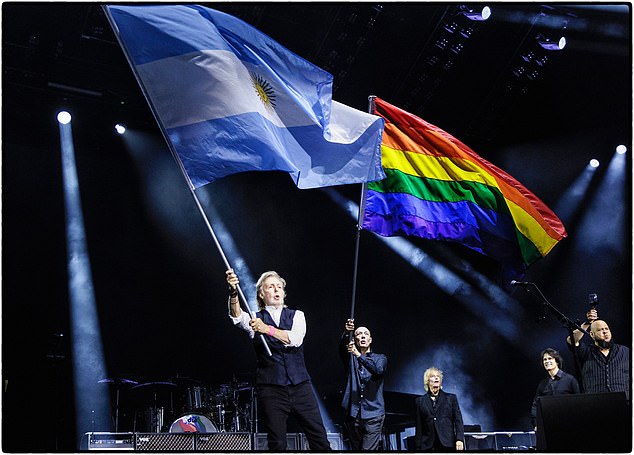 Sir Paul McCartney abandoned his tradition of waving the Union flag at the end of his performance in Buenos Aires, opting to display only the Argentine and LGBTQ flags