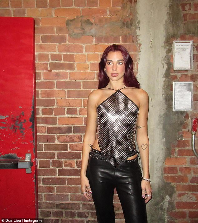 1728442045 163 Dua Lipa sizzles in studded top and leather pants as