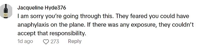 One TikTok user explained that the staff was worried she would go into anaphylactic shock mid-flight