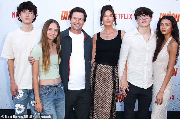 Mark and Rhea are pictured at the premiere of The Union in August with their three younger children Michael, 18, Brendan, 16, and Grace, 14, and Michael's girlfriend Sunni Gaines