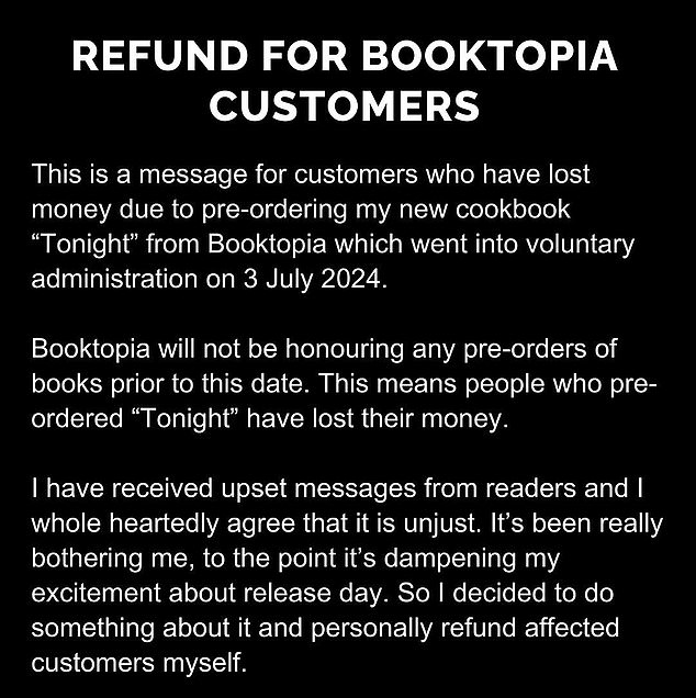 She said those who purchased her book from Booktopia can contact her for a refund