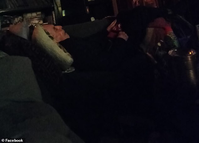 In one photo, the bald television legend appears to be sleeping on a couch in his Melbourne home, without one of his signature hats and with his mouth open