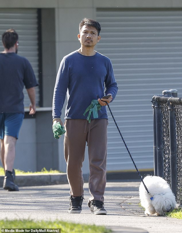 Meldrum's boyfriend Yan Wongngam was pictured with the former Countdown host's dog Ziggy outside the couple's Melbourne home on October 3.