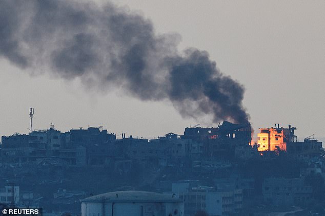 Smoke rises in northern Gaza amid the ongoing conflict between Israel and Hamas, seen from Israel, October 7, 2024