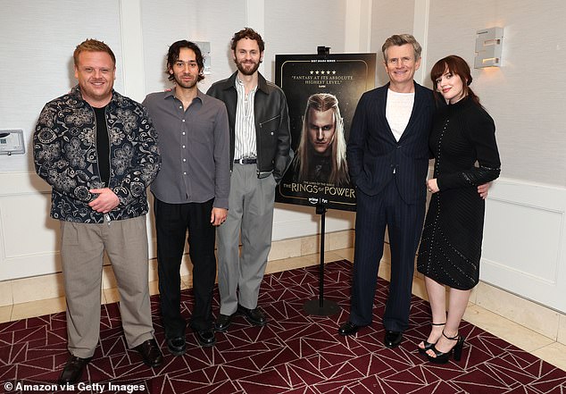 The actress was joined by her co-stars (L-R) Owain Arthur, Maxim Baldry, Charlie Vickers and Charles Edwards