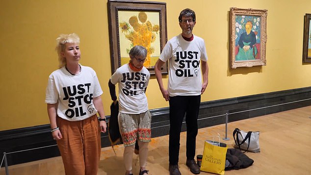 Three Just Stop Oil supporters threw soup on two of Van Gogh's paintings in the National Gallery's 'Poets and Lovers' exhibition after fellow activists were jailed in 2022 for doing the same