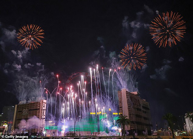 550 drones and 150 'pyrodrones' put on a light show over the city before the demolition, using more than 2,200 pounds of explosives