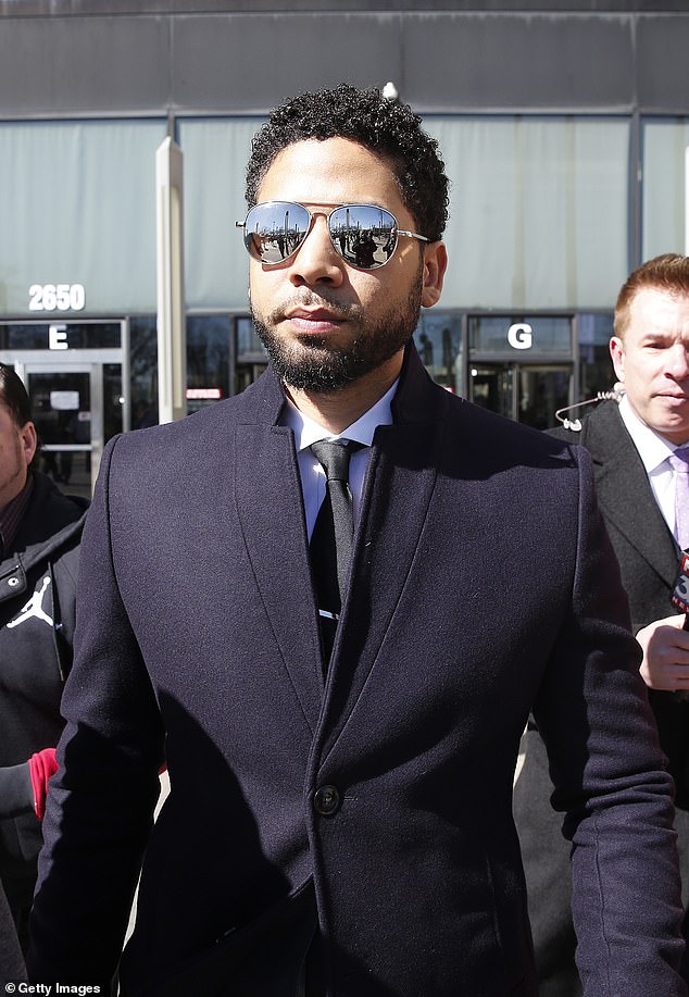 Smollett also described the day he was arrested, February 21, 2019, as his “darkest day.” Now he said he wants to 'move forward', adding: 'I have to'; pictured in March 2019 in Chicago