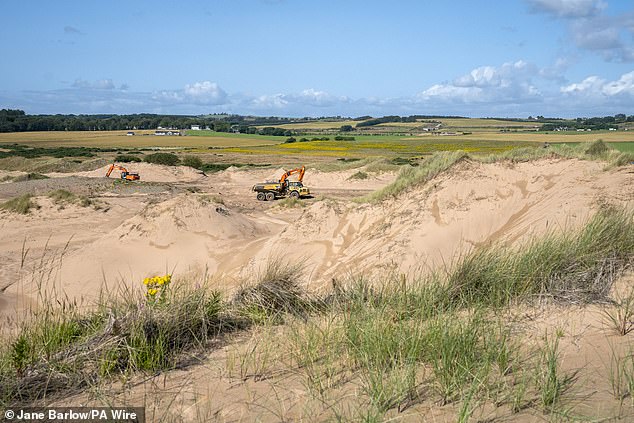 Trump International Golf Links had been involved in a long-running dispute with residents in the area over the project (pictured under construction in August 2024), when Aberdeenshire Council was bombarded with complaints from locals objecting to the plans