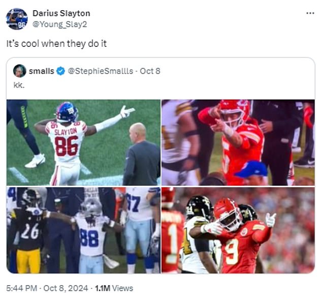 Slayton responded to the punishment online by sharing a post of other players doing similar things