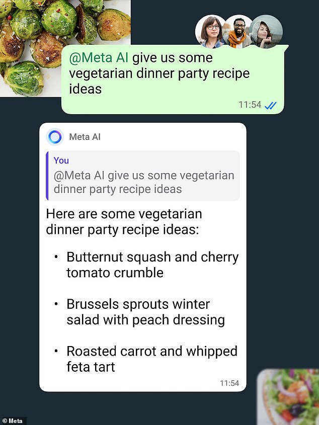 You could say 'give me some vegetarian recipe ideas for a dinner party' and it will respond the same way as ChatGPT and Google's Gemini