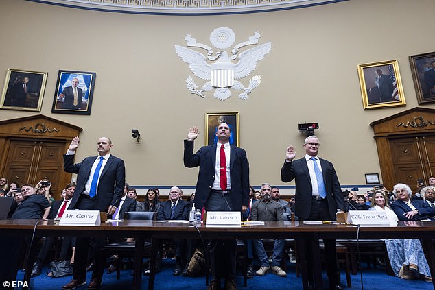 Explosive allegations made by former senior US intelligence official David Grusch (center) to the press and to Congress have accused both the US military and its defense contractors of suppressing evidence of crashed UFOs, recovered 'beings' and even UFOs. -related deaths