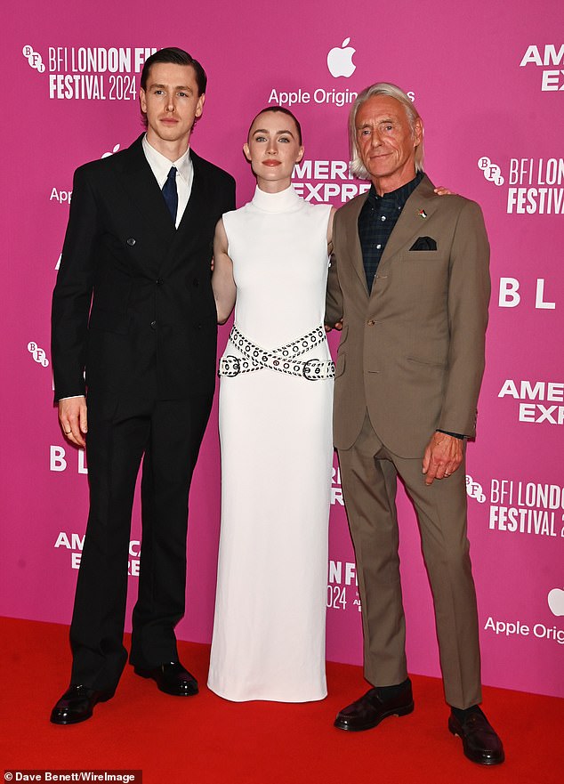 Lead stars Harris Dickinson, Saoirse Ronan and Paul Weller posed for photos together