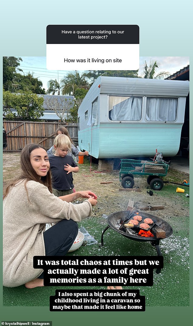 She revealed she lived on the site with her husband Neil and their children Sunny, nine, and Nakoda, five, as they built the two sprawling properties.