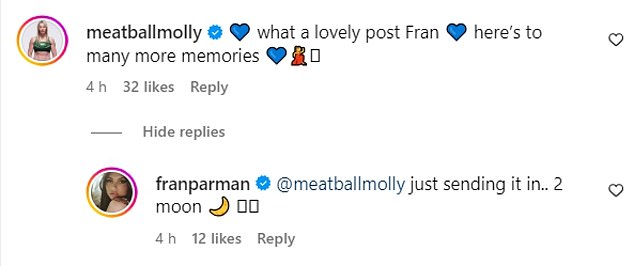 Her friend Molly replied: 'what a beautiful post Fran on many more memories'