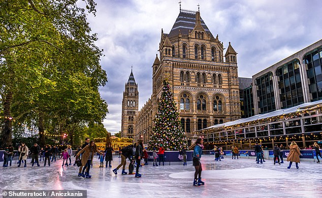 Day trippers love to skate on the Natural History Museum's ice rink, seen here, an experience that is trending on TikTok with 14,300 posts