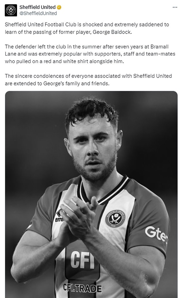 A heartbroken Sheffield United paid tribute to their former player as they announced the news to their fans