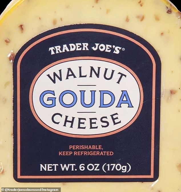 Trader Joe's recommends pairing the walnut cheese with fresh apple slices and pumpkin cranberry chips, accompanied by a nice glass of pinot noir