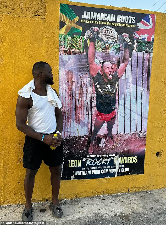 Fabian returned to his hometown and smiled proudly in front of a poster of brother Leo as he paid tribute to their late father in the Instagram caption