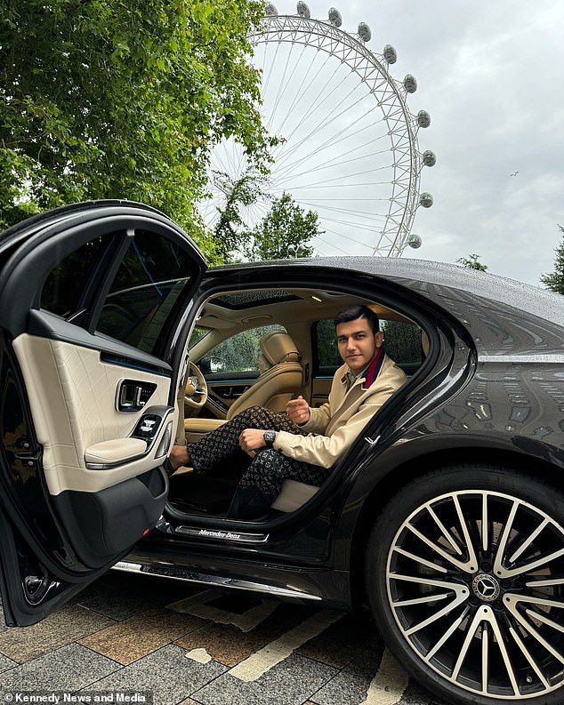 Ali pictured in a Mercedes car near the London Eye during a recent trip to the city