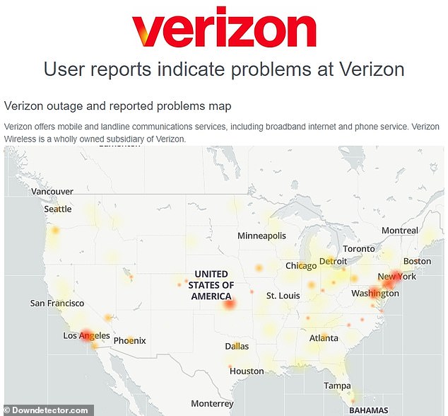 Downdetector, a site that monitors online outages, shows outages in Los Angeles, New York City, Dallas and Phoenix