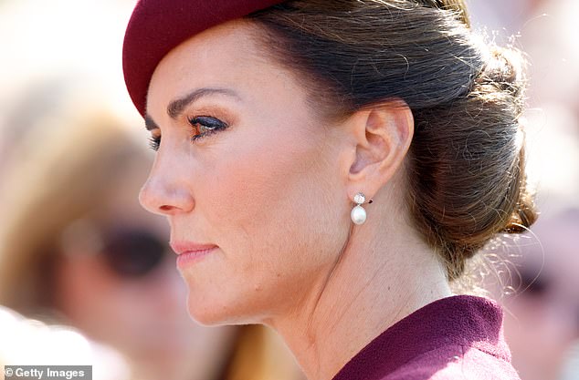 To mark the one-year anniversary of the late Queen's death, Kate attended a private memorial service dressed in the Queen's Silver Jubilee diamond and pearl earrings